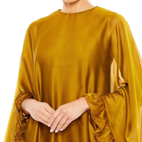 IEENA FOR MAC DUGGAL Bronze High Neck Ruffle Hem Cape Mini Dress - Picture 2 of 3